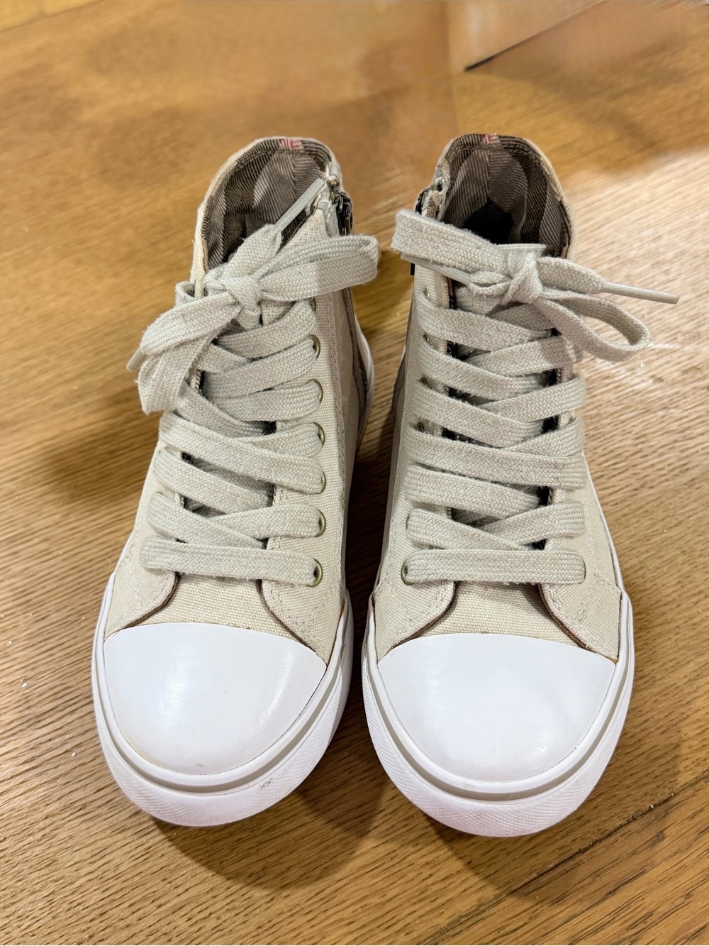 Burberry Kids Beige Canvas Check High-Top Sneakers EU 30